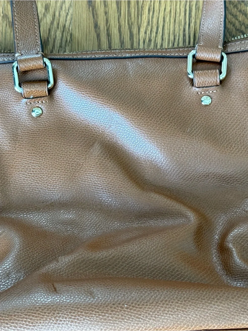 Coach Brown/Cognac Pebbled Leather Zip Top Shoulder Tote Handbag Purse Hangtag